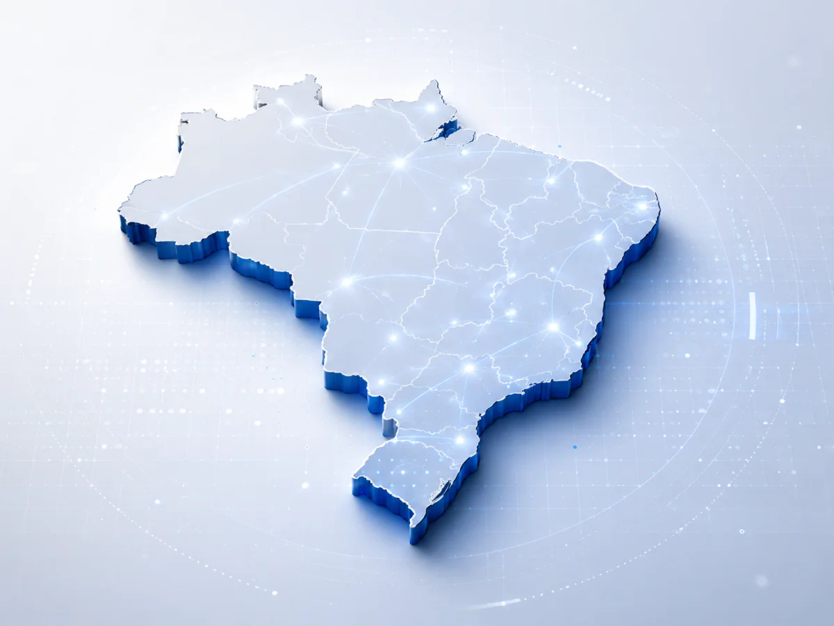 Mapa do Brasil com os pontos de atuação da SP Security